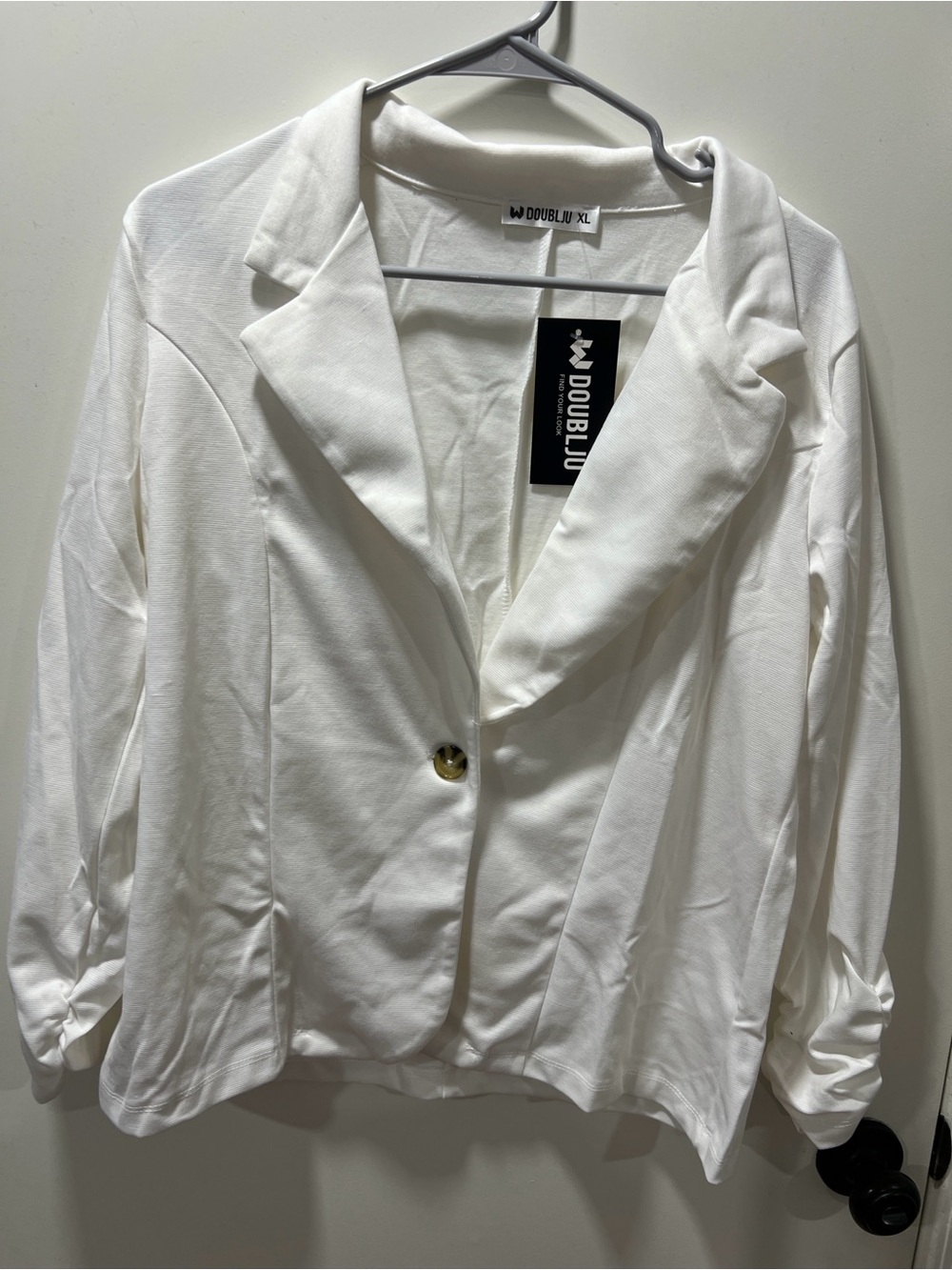 DoubleJou White Single-Button Women's Blazer